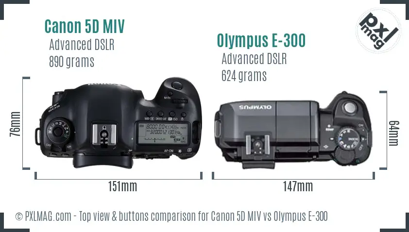 Canon 5D MIV vs Olympus E-300 top view buttons comparison