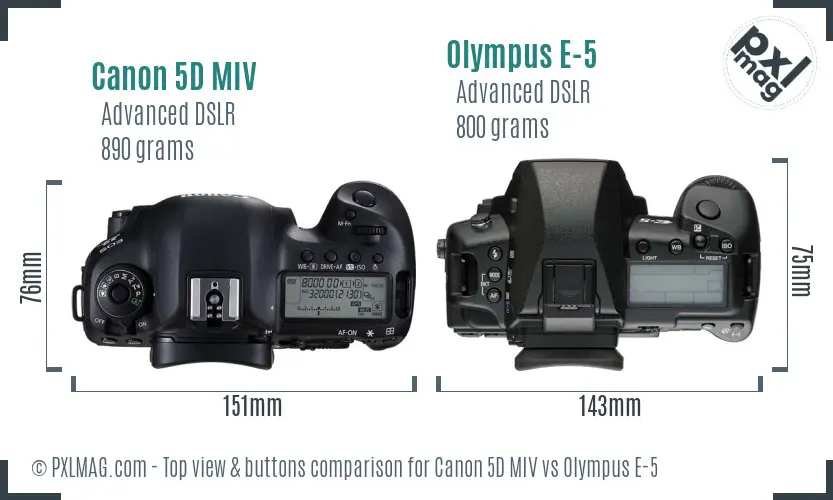 Canon 5D MIV vs Olympus E-5 top view buttons comparison