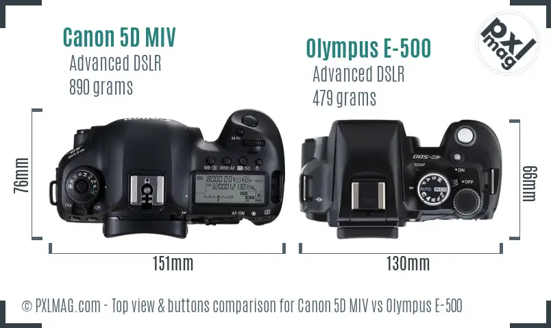 Canon 5D MIV vs Olympus E-500 top view buttons comparison