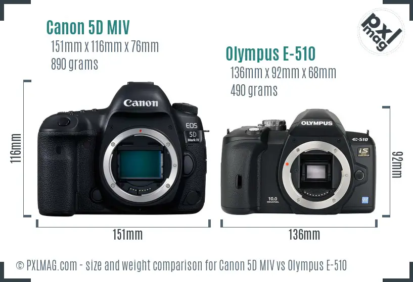 Canon 5D MIV vs Olympus E-510 size comparison