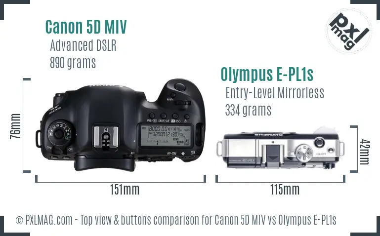 Canon 5D MIV vs Olympus E-PL1s top view buttons comparison