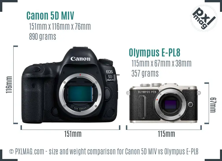 Canon 5D MIV vs Olympus E-PL8 size comparison