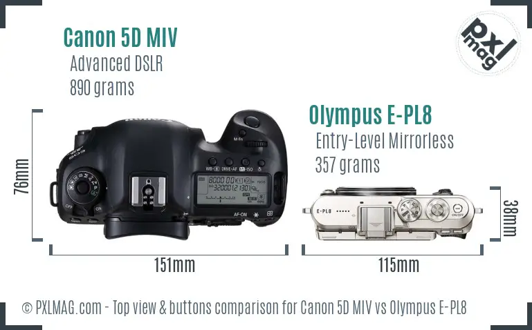 Canon 5D MIV vs Olympus E-PL8 top view buttons comparison