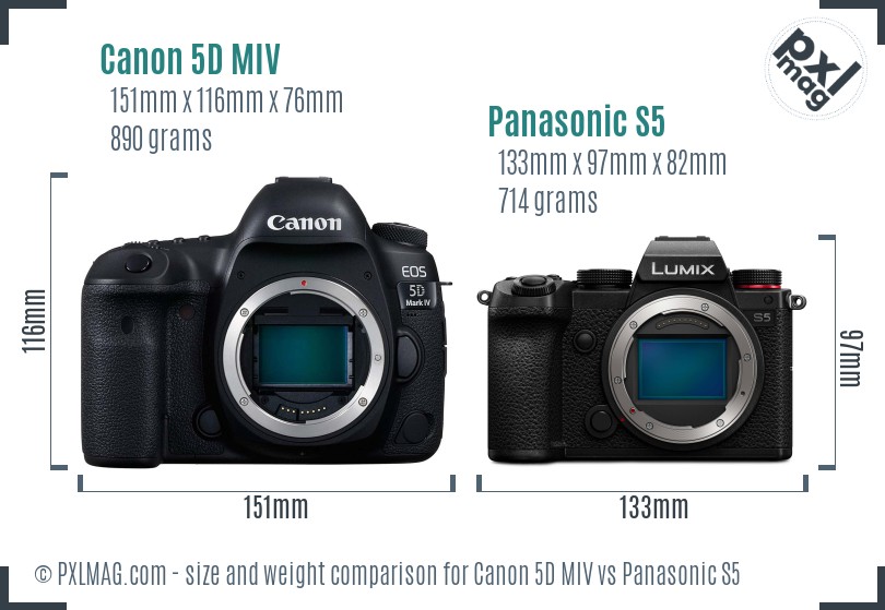 Canon 5D MIV vs Panasonic S5 size comparison