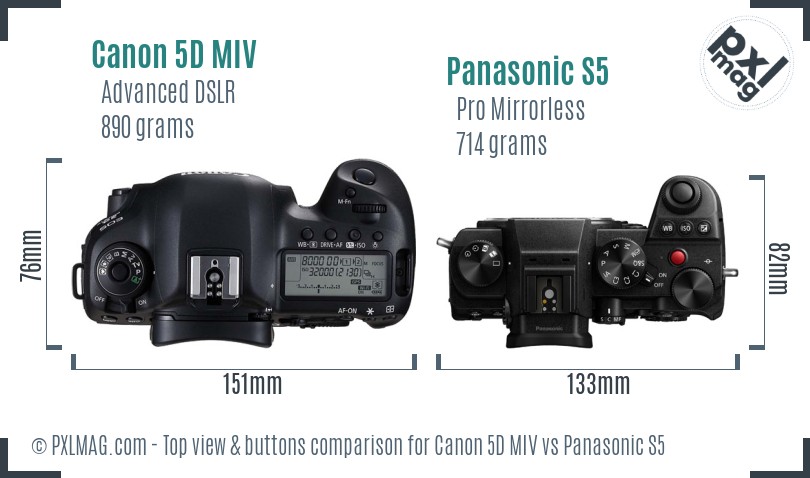 Canon 5D MIV vs Panasonic S5 top view buttons comparison