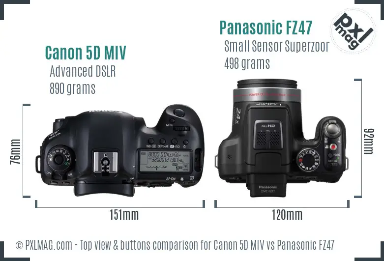 Canon 5D MIV vs Panasonic FZ47 top view buttons comparison