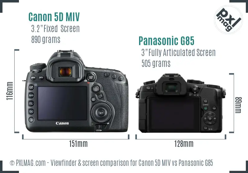 Canon 5D MIV vs Panasonic G85 Screen and Viewfinder comparison
