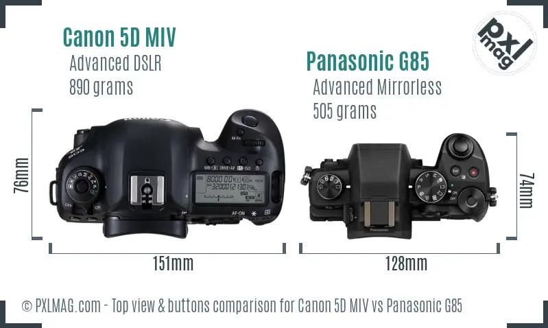 Canon 5D MIV vs Panasonic G85 top view buttons comparison