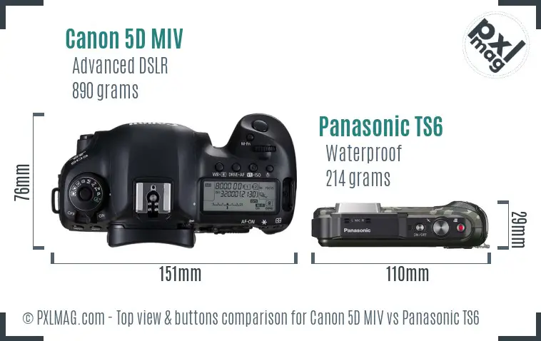 Canon 5D MIV vs Panasonic TS6 top view buttons comparison