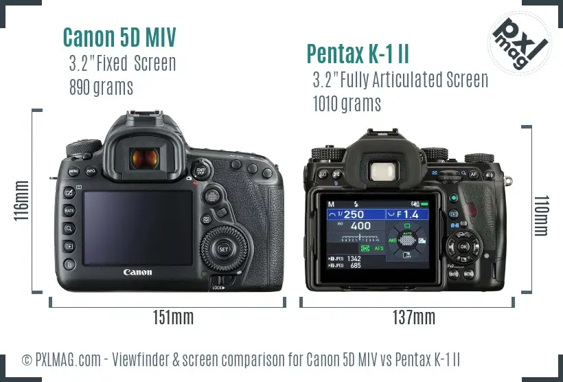 Canon 5D MIV vs Pentax K-1 II Screen and Viewfinder comparison