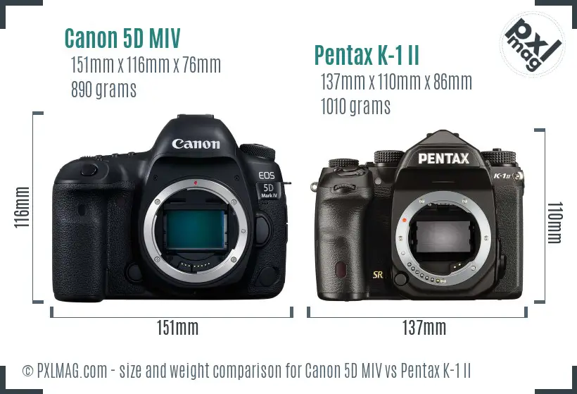 Canon 5D MIV vs Pentax K-1 II size comparison