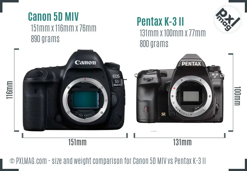 Canon 5D MIV vs Pentax K-3 II size comparison