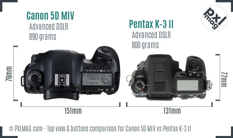 Canon 5D MIV vs Pentax K-3 II top view buttons comparison