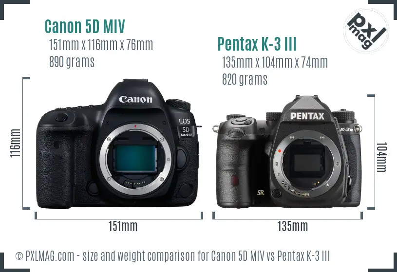 Canon 5D MIV vs Pentax K-3 III size comparison