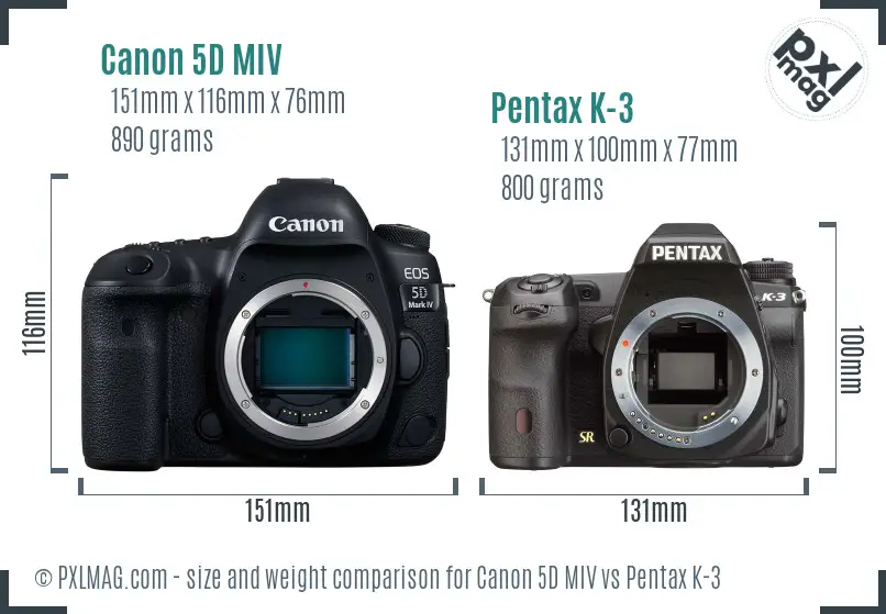 Canon 5D MIV vs Pentax K-3 size comparison