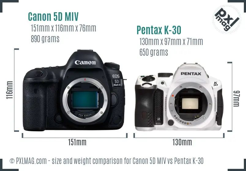 Canon 5D MIV vs Pentax K-30 size comparison