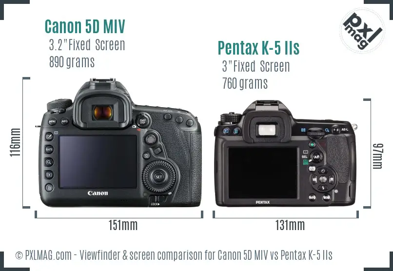 Canon 5D MIV vs Pentax K-5 IIs Screen and Viewfinder comparison
