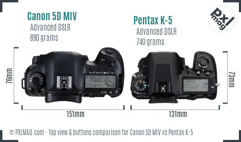 Canon 5D MIV vs Pentax K-5 top view buttons comparison