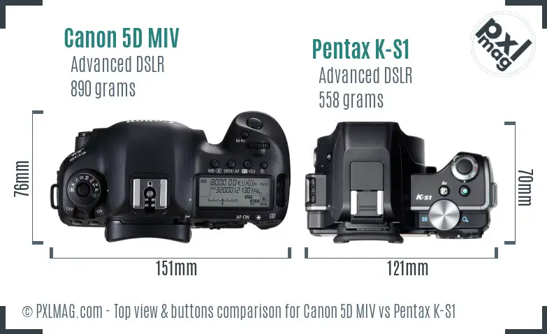 Canon 5D MIV vs Pentax K-S1 top view buttons comparison