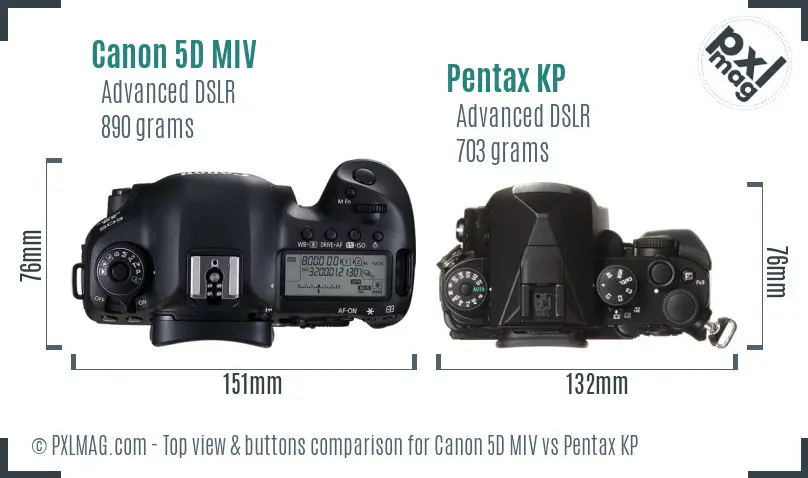 Canon 5D MIV vs Pentax KP top view buttons comparison