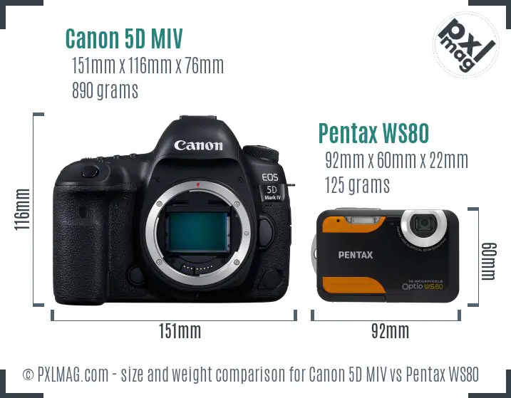 Canon 5D MIV vs Pentax WS80 size comparison