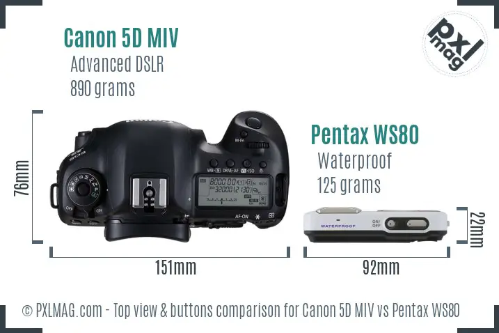 Canon 5D MIV vs Pentax WS80 top view buttons comparison