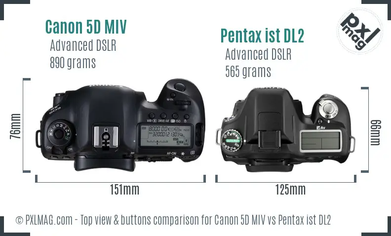 Canon 5D MIV vs Pentax ist DL2 top view buttons comparison