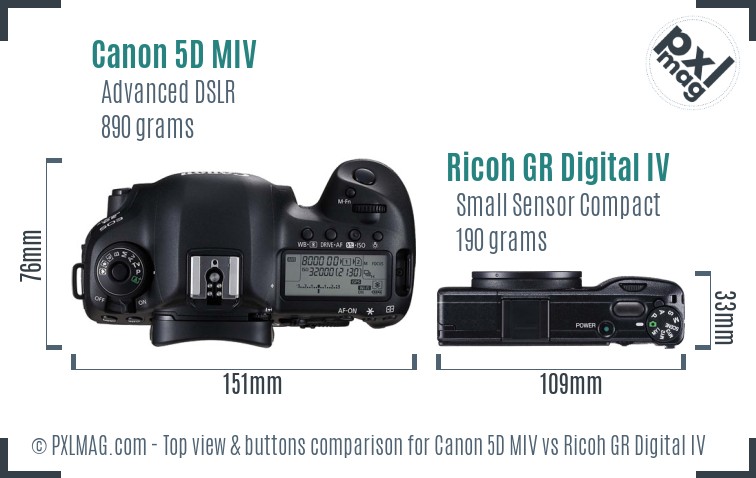 Canon 5D MIV vs Ricoh GR Digital IV top view buttons comparison