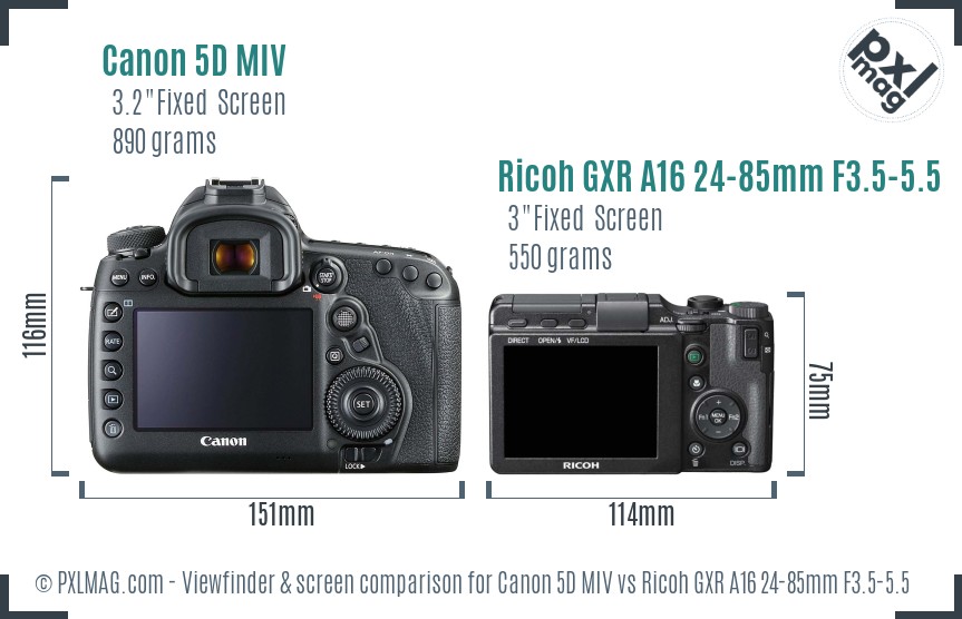Canon 5D MIV vs Ricoh GXR A16 24-85mm F3.5-5.5 Screen and Viewfinder comparison