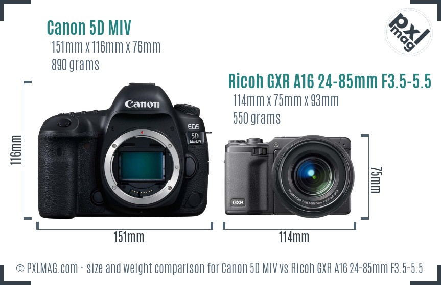 Canon 5D MIV vs Ricoh GXR A16 24-85mm F3.5-5.5 size comparison Canon 5D MIV vs Ricoh GXR A16 24-85mm F3.5-5.5 size comparison