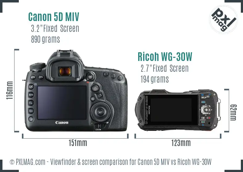 Canon 5D MIV vs Ricoh WG-30W Screen and Viewfinder comparison
