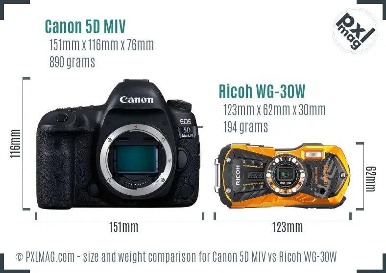 Canon 5D MIV vs Ricoh WG-30W size comparison