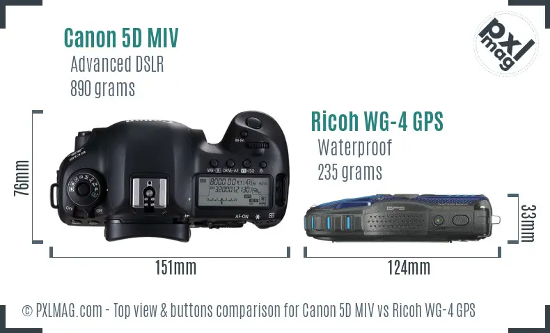 Canon 5D MIV vs Ricoh WG-4 GPS top view buttons comparison