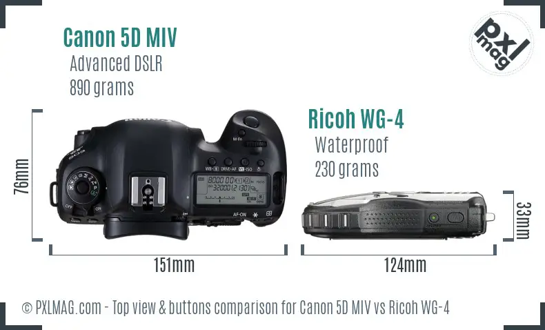 Canon 5D MIV vs Ricoh WG-4 top view buttons comparison Canon 5D MIV vs Ricoh WG-4 top view buttons comparison