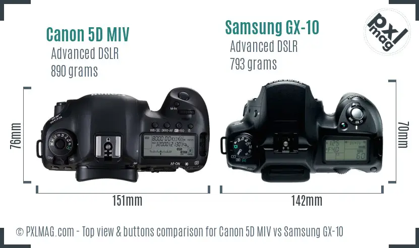 Canon 5D MIV vs Samsung GX-10 top view buttons comparison