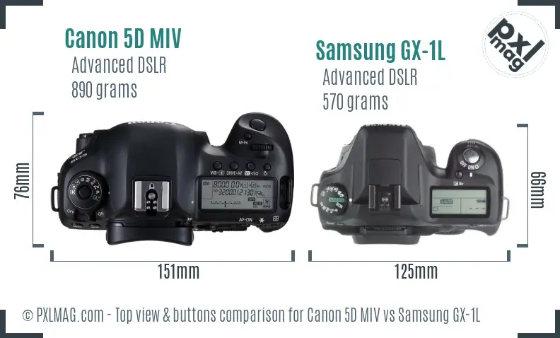 Canon 5D MIV vs Samsung GX-1L top view buttons comparison