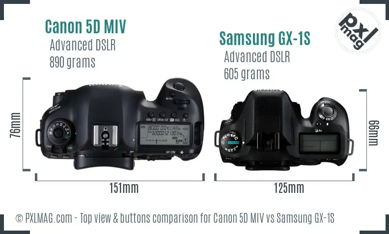 Canon 5D MIV vs Samsung GX-1S top view buttons comparison