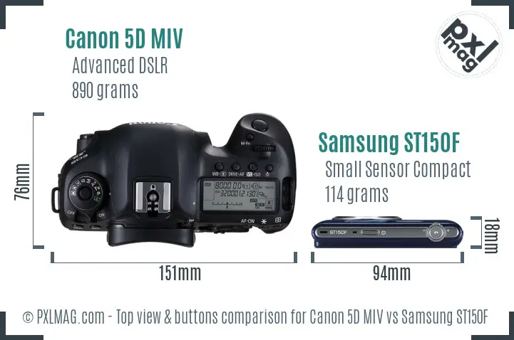 Canon 5D MIV vs Samsung ST150F top view buttons comparison