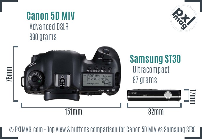 Canon 5D MIV vs Samsung ST30 top view buttons comparison