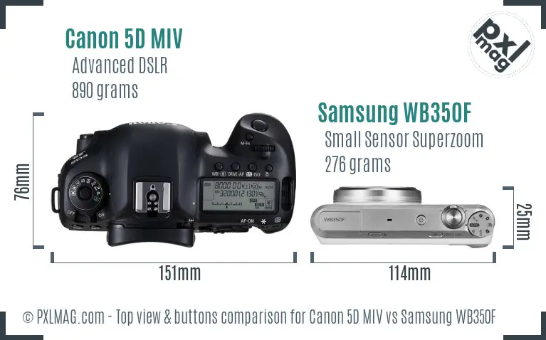 Canon 5D MIV vs Samsung WB350F top view buttons comparison