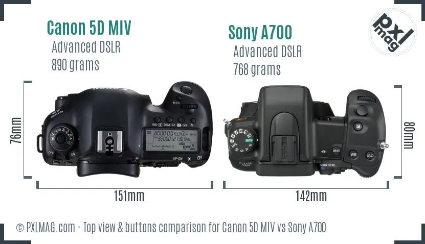 Canon 5D MIV vs Sony A700 top view buttons comparison