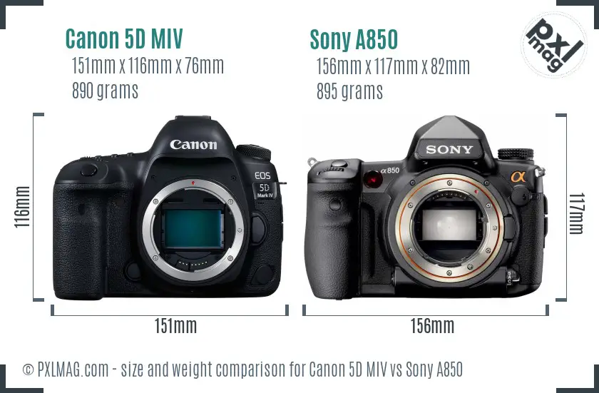 Canon 5D MIV vs Sony A850 size comparison