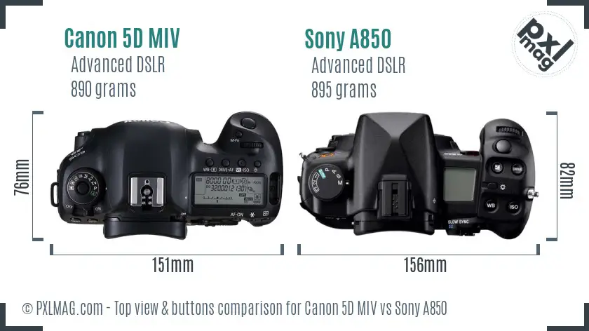 Canon 5D MIV vs Sony A850 top view buttons comparison