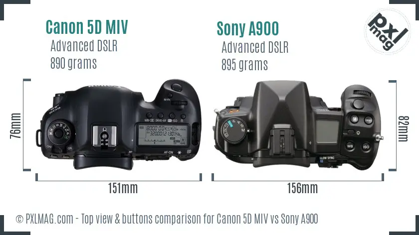 Canon 5D MIV vs Sony A900 top view buttons comparison
