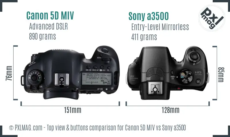 Canon 5D MIV vs Sony a3500 top view buttons comparison