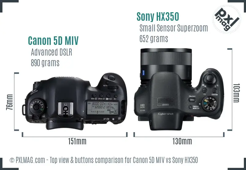 Canon 5D MIV vs Sony HX350 top view buttons comparison