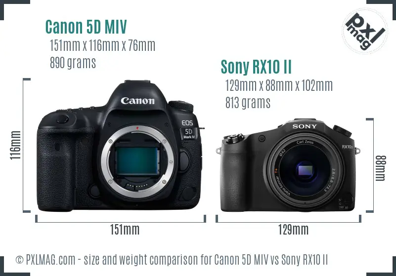 Canon 5D MIV vs Sony RX10 II size comparison
