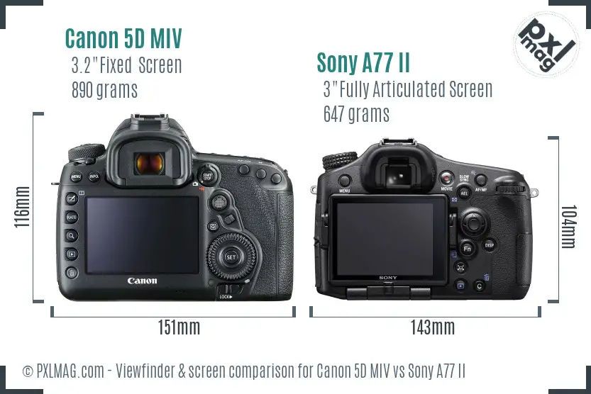 Canon 5D MIV vs Sony A77 II Screen and Viewfinder comparison