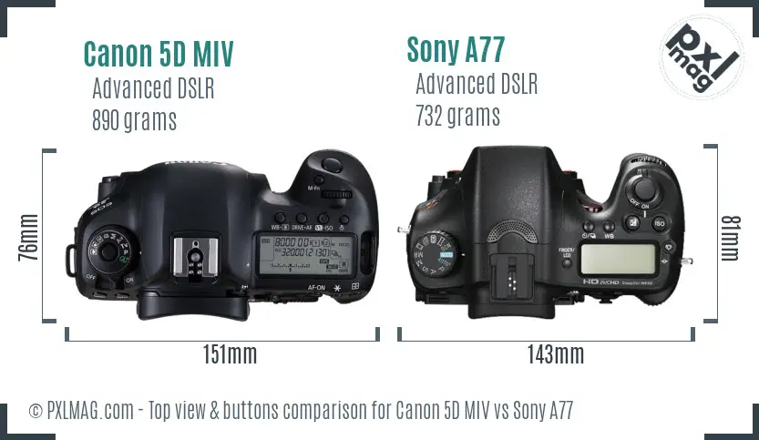 Canon 5D MIV vs Sony A77 top view buttons comparison