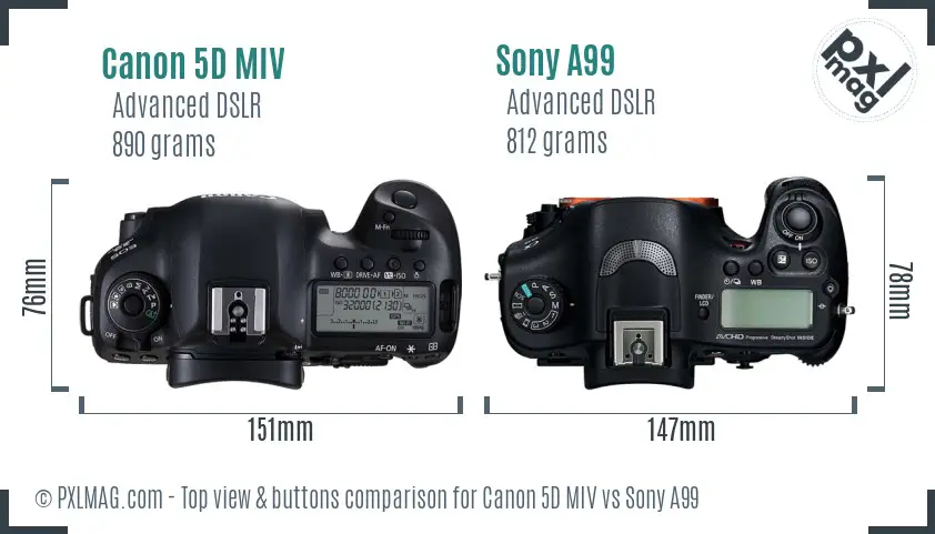 Canon 5D MIV vs Sony A99 top view buttons comparison